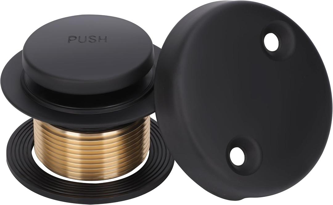 PRIMSOPH Tip-Toe Tub Drain Trim Kit with Two Hole Overflow Faceplate Conversion Kit Assembly Universal Fine Coarse Thread Replacement Matte Black