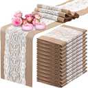 Chumia 12 Pack Lace Burlap Table Runner Rustic Natural Jute Table Runner 12 x 72 Inch Farmhouse Hessian Tablecloths for Vintage Country Wedding Birthday Thanksgiving Christmas Party(Classic Style)