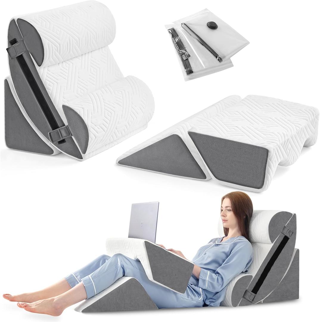 6pcs Orthopedic Bed Wedge Pillow Set for Sleeping, Post Surgery Foam for Body, Back and Leg Pain Relief Comfortable & Adjustable Support Pillows-Anti Snoring, Heartburn, Acid Reflux & GERD Sleeping (6 Piece Set, Gray)