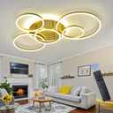 Modern LED Ceiling Light Gold Dimmable 5 Rings Flush Mount Ceiling Light Fixtures with Remote Control 106W 10000LM Ceiling Lighting for Living Room Bedroom Kitchen Dining Room 3000-6000K