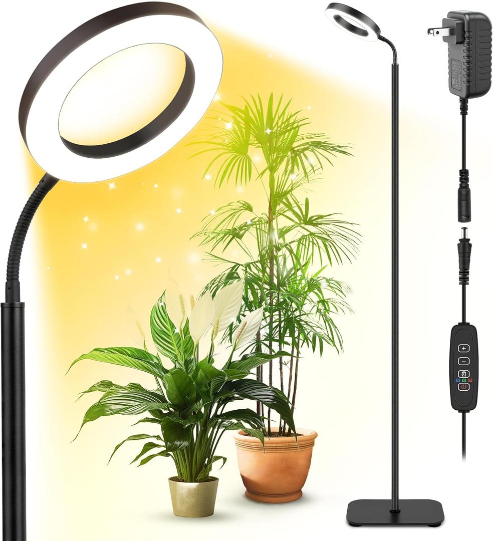 Grow Light for Indoor Plants, 20W Full Spectrum LED Plant Lamp with 63" Adjustable Height Stand, 150 LEDs Brighter Grow Lights with Auto Timer, 10 Dimmable Levels for Small to Tall Plants