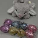 Dan Dee Collector's Choice Easter Bunny Gray White Bow Plush Stuffed Animal 7.5 and Glitter Easter Eggs (Multicolor, 8pcs)