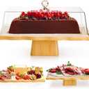 Wood Cake Stand with Lid, 2-in-1 Multifunctional Serving Platter, Rectangular Cake Holder with Acrylic Cover, Footed Cake Plate, Dessert Display Tray for Fruit, Veggie, Salad, Donut, Party