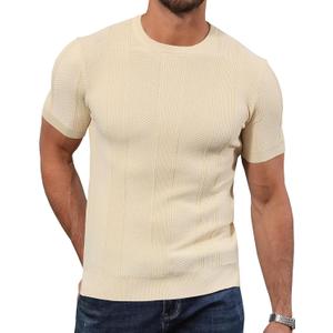 Men's Knit T-Shirts Short Sleeve Casual Crewneck Solid Textured Pullover Tees (Medium)