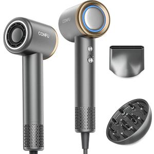 Hair Dryer, CONFU Ion Hair Dryer with Diffuser for Curly Hair, 110000 RPM Professional High Speed Blow Dryer, 1400W Diffuser Hairdryers Fast Drying for Women Men (Gray)