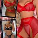 Women Sexy Lingerie Set Garter Belt Fishnet Lingerie with Choker & Thigh Cuffs (Black, S)