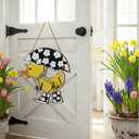 Menkxi Hello Spring Door Sign for Front Door Wooden Spring Doors Hanger Wreath Rustic Floral Yellow Duck Porch Decor with Bow Hanging Decorations for Indoor Outdoor Home Porch Wall Easter Decor