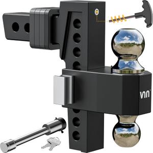 VNN Adjustable Drop Hitch, Dual-Ball(2'' & 2-5/16'') Hitch, Fits 2-Inch Receiver, 8 Inch Drop Trailer Hitch, 15,000 LBS GTW-Truck Trailer Hitch, Heavy Duty Solid Ball Mount, Black, VN0013