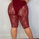 Women's Plus Size Floral Lace High Waisted Shorts Sheer Mesh Casual Leggings (X-Large Plus, Red)
