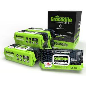 Crocodile Cloth Original Cleaning Wipes, 600 Count (6 Packs of 100)  Heavy-Duty 15 x 10 Multi-Surface Shop Wipes, Water-Based, Safe on Skin, Cuts Grease, Grime & Dirt