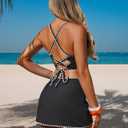 ZAFUL Women Color Block Bikini Set with Wrap Skort Cute Two Piece Swimsuit Bath Suit Summer Beach Swimwear Trendy Outfit (Black, M)