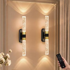 Crystal Battery Operated Wall Sconces Set of 2 for Home Space, 15.3 Inches