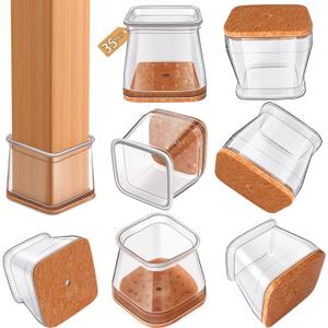 35 Pcs Chair Leg Floor Protectors Square, Silicone Chair Leg Protectors for Hardwood Floors, Chair Leg Caps Covers Protect Wooden Floors from Scratching Large (Fit:1-1/16" to 1-5/8")