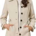 Allegra K Women's Winter Classic Outwear Overcoat with Pockets Single Breasted Pea Coat (Large, Beige)