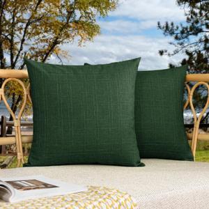 Kevin Textile Pack of 2 Outdoor Waterproof Pillow Covers Checkered Decorative Cushions Sham Throw Pillowcases Shell for Patio Tent Garden Couch Bed Sofa 24x24 Inch Army Green