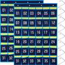 2 Pcs 36 Numbered Pocket Chart Cell Phone Pocket Holder for Classroom Sundries Closet Hanging Organizer Wall Door Holder for Calculator Storage Office Organization Supplies (Blue and Yellow)