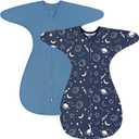 ZIGJOY Shark-Fin Transition Swaddle - 1.0 Tog Baby Sleep Sack Soft Cotton Transitional Swaddle Baby Wearable Blanket (3-6 Months, 2 Pack-space&blue)