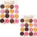 2 Pack Donut Wall Display Stand for Party, Wedding, Event, Brunch, and Birthday Use, Decorative Doughnut and Bagel Holder, Pop-Up Tabletop Placement, Laser Engraved Bamboo