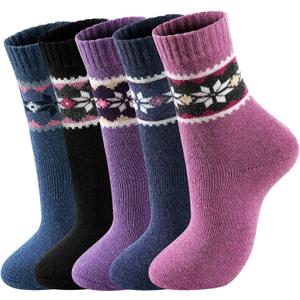 Pleneal Wool Socks for Women - Womens Wool Socks Winter Warm Cozy Knit Sock for Women Men (5 Pairs Purple Octagon,5-9)