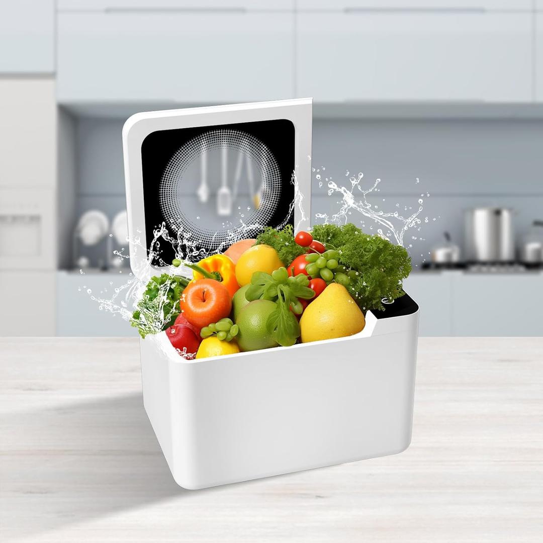 372 oz Capacity Fruit and Vegetable Washing Machine, Fruit Cleaner Device, Multipurpose Fruit and Veggie Purifier, Vegetable Washer Machine for Cleaning Fruits, Veggies, Grains, Meat, Tableware (White)