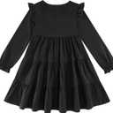Vieille Toddler Girls Cotton Dress Long Sleeve Ruffle Dress Kids Solid Casual Clothes for 2-8 Years (5-6 Years, Black)