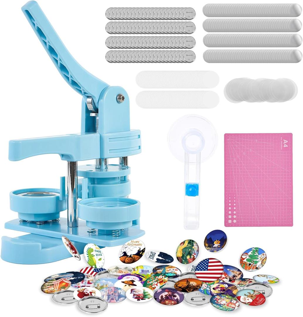 Button Maker Machine 2.25in 58mm - Button Pin Maker Machine Kit for DIY Gifts, Press Machine with 100 Sets of Badge Supplies