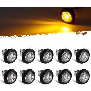 Partsam 10Pcs 3/4 Inch Amber Led Side Marker, DOT Approved Clear Lens Clearance Bullet Lights Penny Light with Plug Rubber Grommets for Trailer Truck RV Car Bus Van, 12V IP67 Waterproof