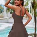Zilcremo Swim Dress for Women Tummy Control One Piece Swimsuit Wrap Swimdress Square Neck Skirted Bathing Suit Swimwear (Brown, M)
