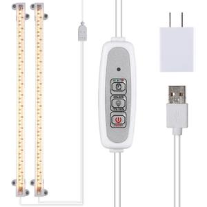 Grow Light Two Heads, Strip Growing lamp, Full Spectrum Grow Light Strips for Indoor Plants with Auto ON/Off Timer & 4 Dimmable Levels, Led Grow Lamp for Green House Hydroponics Succulent (2 Strip Warm)