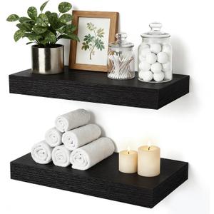 Floating Shelves Bathroom for Wall, Bathroom Shelves Over Toilet, Wall Shelves & Book Shelf, Hanging Shelf, Modern Wooden Wall-Mounted Small Floating Shelves, 12x7x1.5 in (Black, Set of 2)