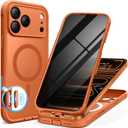 BERFY for iPhone 17 Pro Max Case, Compatible with MagSafe, Built-in Privacy Screen Protector, Camera Protection, Shockproof Full Body Phone Case 6.9", Translucent Cosmic Orange