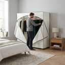 HOLDN STORAGE Portable Wardrobe Closet - 65 lb Large Capacity, Internal Heavy Duty Metal Rod, Zipper & Clear Window, Durable Clothes Organizer, Tool-Free Easy Assembly, White Canvas Cover