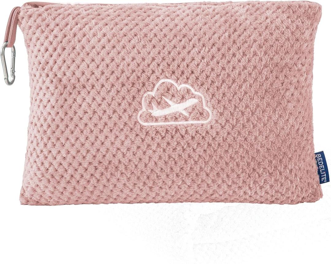 BEDELITE Travel Blanket with Bag, Ultra-Soft Jacquard Fleece Blanket with Luggage Sleeve & Backpack Clip, Airplane Blanket Travel Essentials, Pink (40"x65")