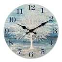 XFM Blue Wooden Wall Clock 10 Inch Silent Wall Clocks Battery Operated Framhouse Tree of Life Country Clock Decorative for Kitchen Living Room Bedroom Office