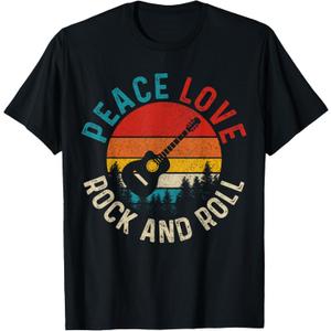 Peace Love & Rock & Roll Guitar Player Guitarist Vintage T-Shirt Small