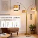 Gold Arc Floor Lamp for Living Room, Mid Century Floor Lamp with Stepless Dimmable Switch, Boho Standing Lamp with Wicker&Fabric Shade, Rattan Tall Lamp for Bedroom Over Couch Reading