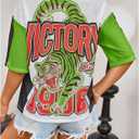 Women's Number Print Mesh Jersey Shirt Color Block V Neck Short Sleeve Football T-Shirt (Large, Green and White)