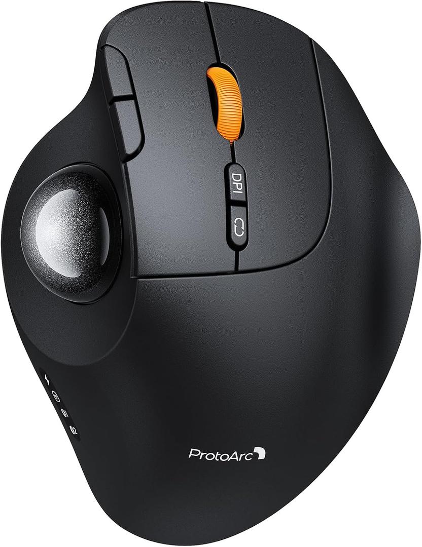 ProtoArc Wireless Bluetooth Trackball Mouse, EM02 Two Adjustable Angle Ergonomic Rechargeable Computer Ball Mouse, 3 Device Connection, Thumb Control and Smooth Tracking for Laptop, PC, Mac-Gray