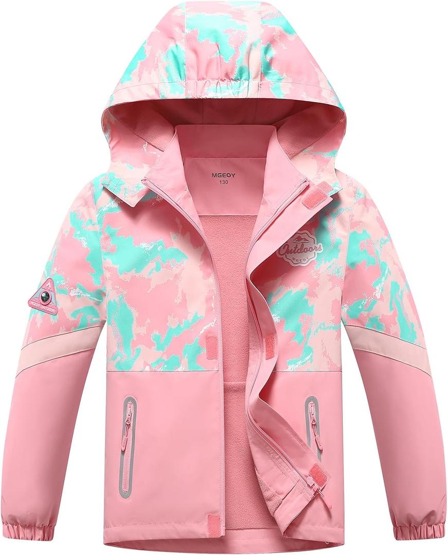 MGEOY Boys Girls Rain Jacket Lightweight Waterproof Hoded Fleece Lined Raincoat Windbreakers for Kids 170
