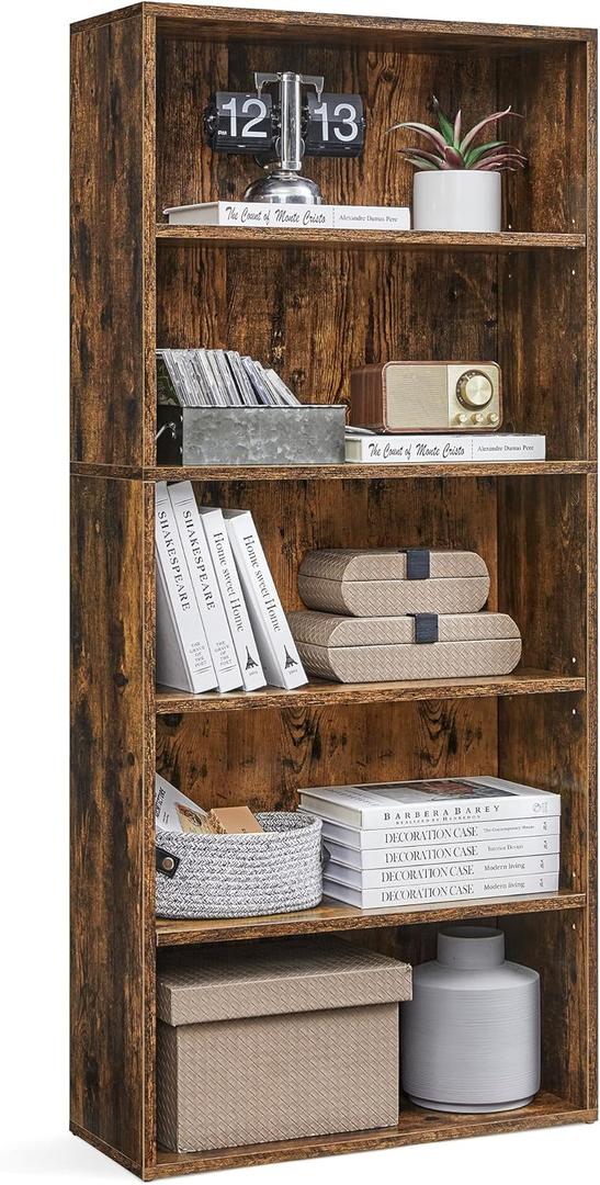 VASAGLE CUSTOS Collection - Bookshelf, 5-Tier Bookcase, Book Shelf, Open Storage Shelf, 9.4 x 23.6 x 52.5 Inches, for Living Room, Home Office, Dining Room, Rustic Brown ULBC165X01