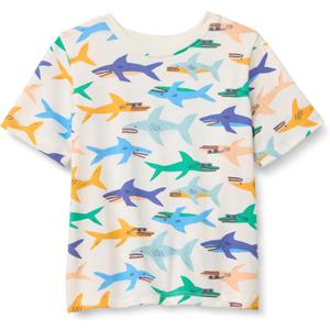 Amazon Essentials Boys Short-Sleeve T-Shirts (Large, Ivory Sharks)