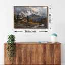 KISSFOX Framed Wall Art Vintage Wall Decor Landscape Pictures Snow Mountain Canvas Art Winter Cottage Paintings Farmhouse Artwork For Bedroom Living Room Kitchen, 36"L x 24"W