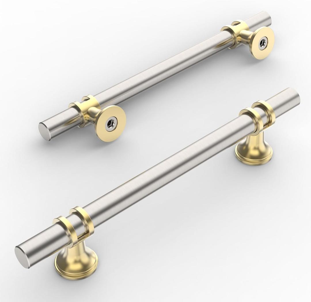 Amerdeco 10 Pack Brushed Satin Nickel and Gold Cabinet Pulls 5 Inch(128MM) Hole Centers Kitchen Cabinet Handles Cabinets Hardware Drawer Pulls ZH0058 (5"/128MM Hole Center, Gold+Brushed Satin Nickel)