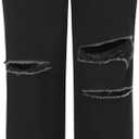 THUNDER STAR Womens High Waisted Wide Leg Jeans Stretchy Distressed Denim Pants (16, Black)
