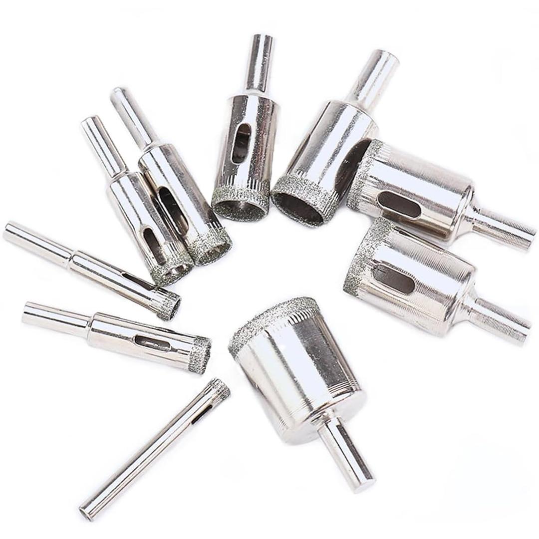 Diamond Drill Bits for Glass, 10PCS Diamond Hole Saw Drill Bit Set Kit, Glass Drill Bit for Ceramic Bottles, Pots, Marble, Tile Cutting.1/8"-11/16"