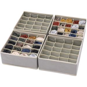 DIOMMELL Set of 4 Foldable Cloth Storage Box Closet Dresser Drawer Organizer Fabric Baskets Bins Containers Divider for Clothes Underwear Socks Lingerie Clothing, Grey 40-0000