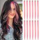 12pcs Clip in Pink Hair Extensions, 22 Inch Rainbow Hair with Silver Tinsels, Holiday Party Highlights