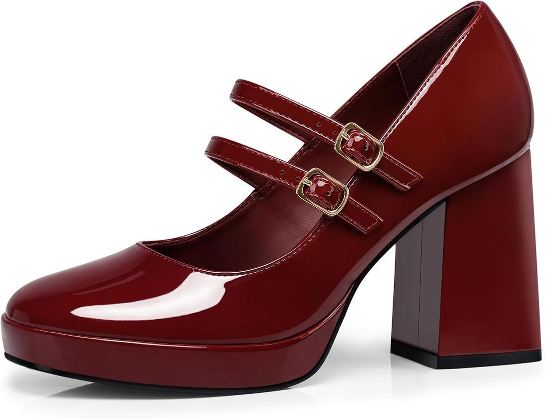 CELLENZ Women Mary Jane Shoes: Comfortable Closed Toe Chunky Heels, Dress Platform Pumps Prom Graduation Formal Wedding Shoes Black/Red/White/Nude, Size 6