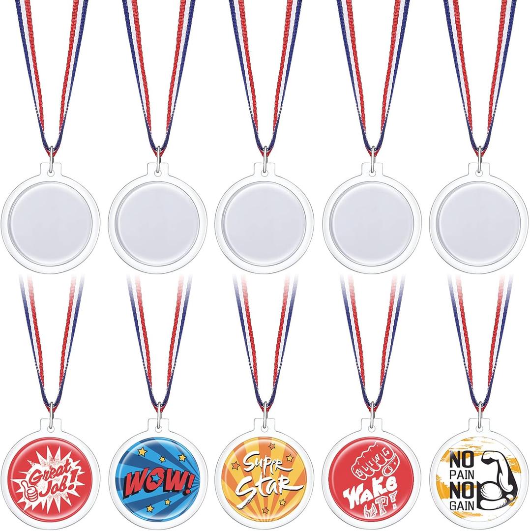 Yookeer 36 Pcs DIY Medals Design Your Own Award Medals Bulk for Kids Custom Clear Blank Make Your Own Medal Kit with Neck Ribbon for School Field Day Party Favors Winner Trophy Gymnastics Prize Gift