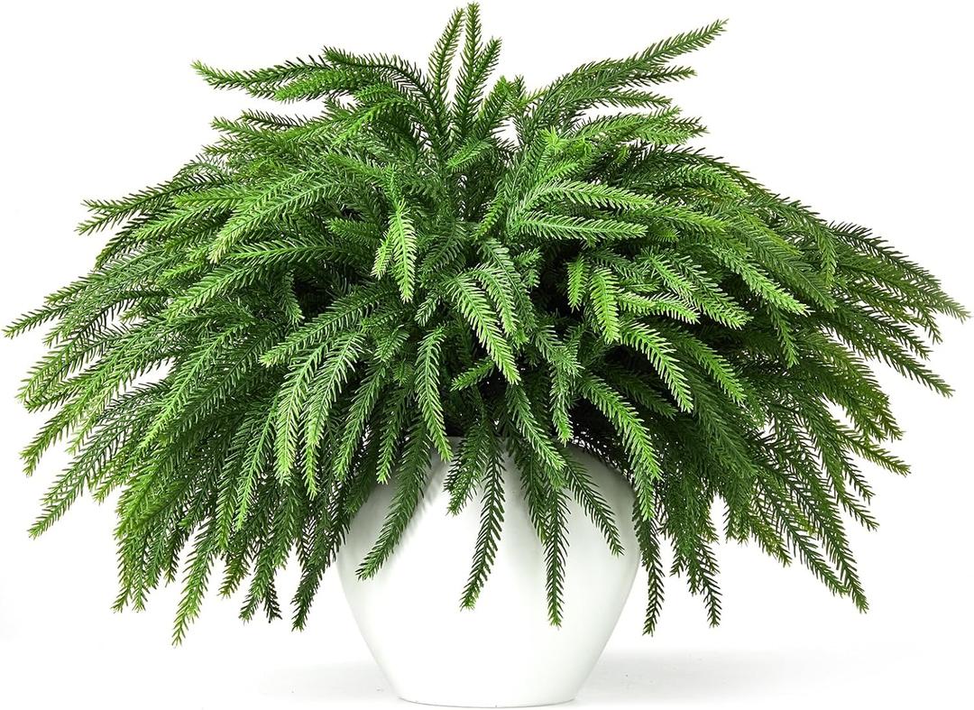 16 Pcs Norfolk Pine Stems, 19" Long Artificial Norfolk Pine Branches, Real Touch Greenery Stems for Vases, DIY Garland, Indoor Home Decorations